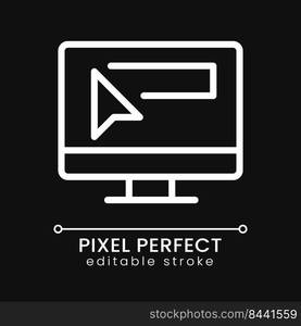 Website address pixel perfect white linear icon for dark theme. Business online. Searching engine. Thin line illustration. Isolated symbol for night mode. Editable stroke. Poppins font used. Website address pixel perfect white linear icon for dark theme