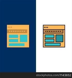 Website, Browser, Business, Corporate, Page, Web, Webpage Icons. Flat and Line Filled Icon Set Vector Blue Background