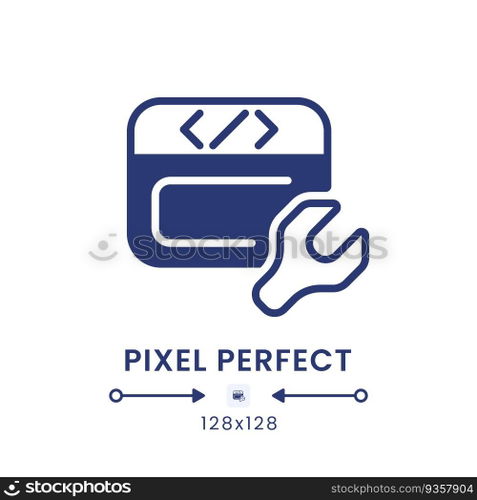 Website builder black solid desktop icon. Small business software. Without coding. Pixel perfect 128x128, outline 4px. Silhouette symbol on white space. Glyph pictogram. Isolated vector image. Website builder black solid desktop icon