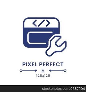 Website builder black solid desktop icon. Small business software. Without coding. Pixel perfect 128x128, outline 4px. Silhouette symbol on white space. Glyph pictogram. Isolated vector image. Website builder black solid desktop icon