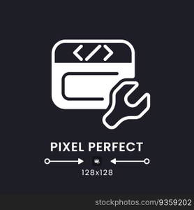 Website builder white solid desktop icon. Small business software. Without coding. Pixel perfect 128x128, outline 4px. Silhouette symbol for dark mode. Glyph pictogram. Vector isolated image. Website builder white solid desktop icon