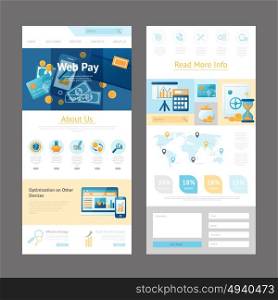 Website Design Page Template. Pages template design of website for online payments administration and web pay system vector illustration