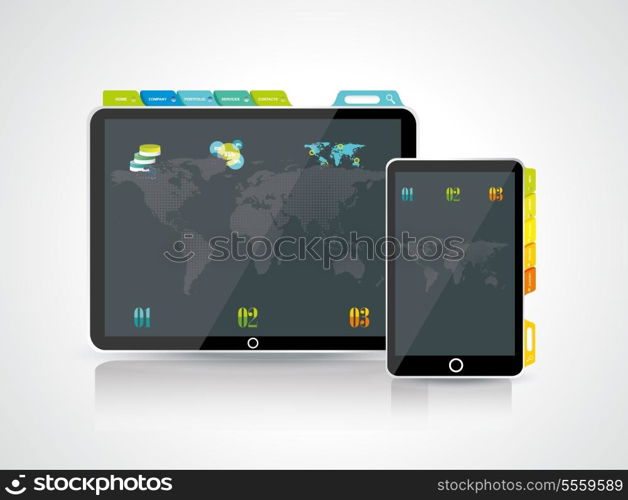 Website design template elements: Tablet PC with Smart phone and icons set