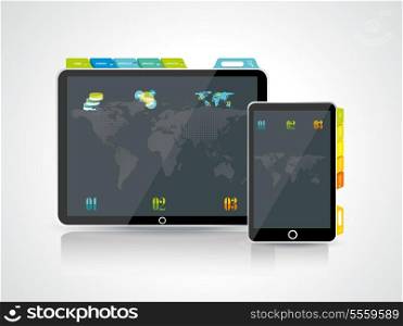 Website design template elements: Tablet PC with Smart phone and icons set