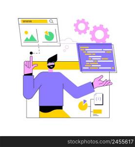 Website development abstract concept vector illustration. Webpage programming, software deployment business, website layout, front end development, back end, web design company abstract metaphor.. Website development abstract concept vector illustration.