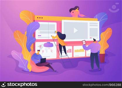 Website development or web application, coding, designing for web browsers concept. Vector isolated concept illustration. 3D liquid design with floral elements.. WEB development concept vector illustration
