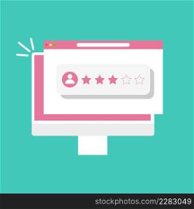 Website evaluation on the Internet. Computer with an open web browser. User rating.. Website evaluation on the Internet. Computer with an open web browser. User rating