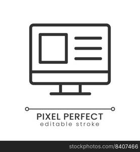 Website for business pixel perfect linear icon. Goods and services online. Marketplace. Thin line illustration. Contour symbol. Vector outline drawing. Editable stroke. Poppins font used. Website for business pixel perfect linear icon