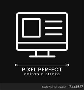 Website for business pixel perfect white linear icon for dark theme. Goods and services online. Marketplace. Thin line illustration. Isolated symbol for night mode. Editable stroke. Poppins font used. Website for business pixel perfect white linear icon for dark theme