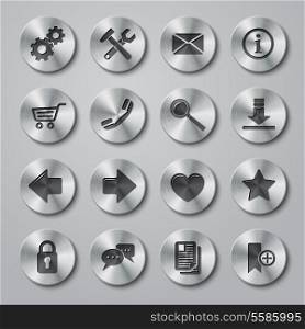 Website internet browser user icons metal buttons style set isolated vector illustration