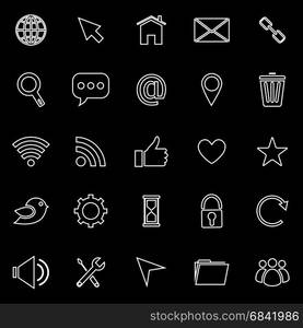 Website line icons on black background, stock vector