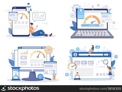 Website Loading Speed Optimization With Server, Web Programming, Mobile App Development, and Page Software. Background Vector Illustration