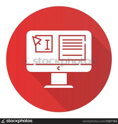 Website localization, DTP services flat design long shadow glyph icon. Text editing, mistake correction. Document page layout. Graphic processing. Website localization. Vector silhouette illustration