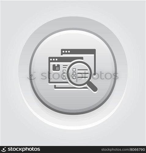 Website Optimization Icon. Grey Button Design.. Website Optimization Icon. Grey Button Design. Isolated Illustration. App Symbol or UI element. Web Pages with Magnifying Glass.