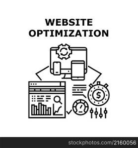 Website optimization web seo design. business digita ldata concept. technology internet vector concept black illustration. Website optimization icon vector illustration