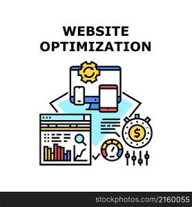 Website optimization web seo design. business digita ldata concept. technology internet vector concept color illustration. Website optimization icon vector illustration