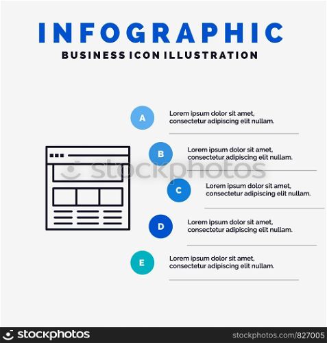 Website, Page, Interface, Web, Online Line icon with 5 steps presentation infographics Background