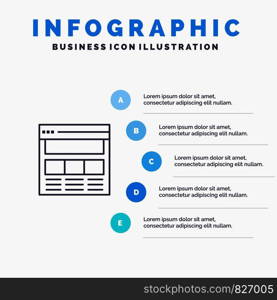 Website, Page, Interface, Web, Online Line icon with 5 steps presentation infographics Background