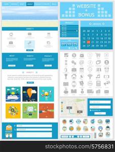 Website page template. Web design. Set of web page with icons for different websites in flat style. One page website flat ui and ux kit elements icons