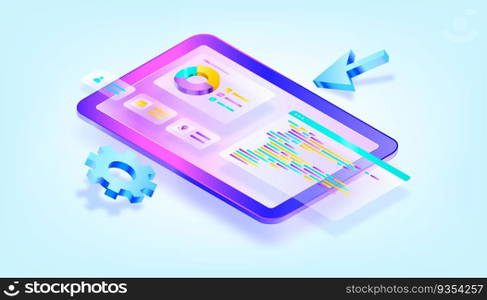 Website programming and coding. Web development and coding. 3D Gradient Isometric Illustrations. Suitable for ui, ux, web, mobile, banner and infographic.