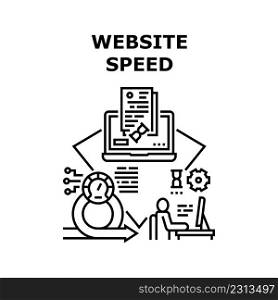 Website Speed Vector Icon Concept. Website Speed Checking Quality Assurance Engineer, Internet Platform And Engine For Fast Data Processing. Time Work And Process Web Page Black Illustration. Website Speed Vector Concept Black Illustration