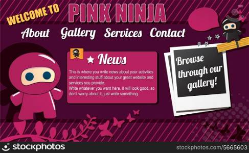 Website template design elements with ninja character