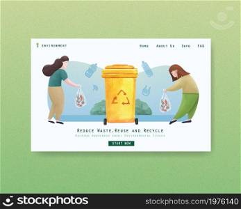 Website template design for World Environment Day.Save Earth Planet World Concept watercolor vector