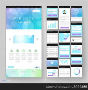 Website template design with interface elements. Bokeh defocused backgrounds. Vector illustration.. Website template design with interface elements