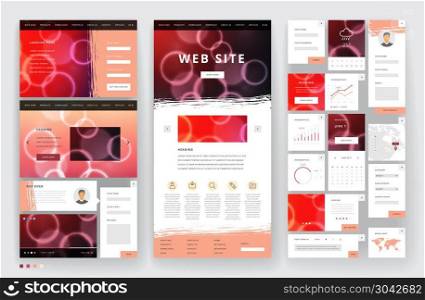Website template design with interface elements. Bokeh defocused backgrounds. Vector illustration.. Website template design with interface elements