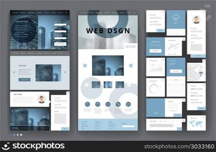 Website template design with interface elements. Business city backgrounds. Vector illustration.. Website template design with interface elements
