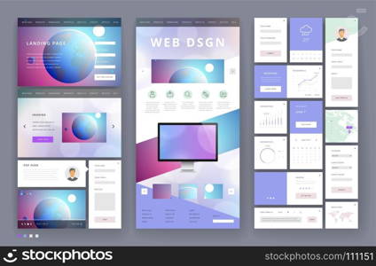 Website template design with interface elements. Earth and bokeh defocused backgrounds. Vector illustration.