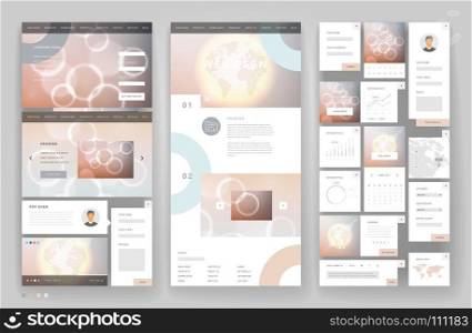 Website template design with interface elements. Earth and bokeh defocused backgrounds. Vector illustration.