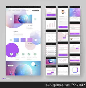 Website template design with interface elements. Earth and bokeh defocused backgrounds. Vector illustration.