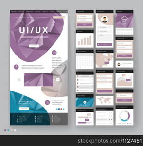 Website template design with interface elements. Low poly abstract backgrounds. Vector illustration.