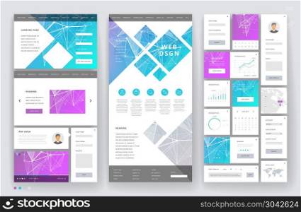Website template design with interface elements. Low poly abstract backgrounds. Vector illustration.. Website template design with interface elements