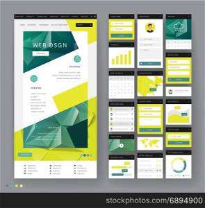 Website template design with interface elements. Low poly abstract backgrounds. Vector illustration.