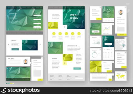 Website template design with interface elements. Low poly abstract backgrounds. Vector illustration.