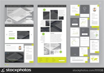Website template design with interface elements. Office stationery backgrounds. Vector illustration.