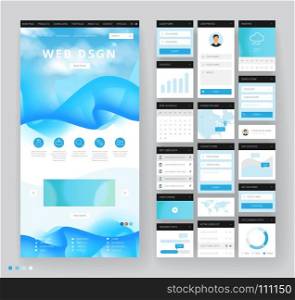 Website template design with interface elements. Sky cloud backgrounds. Vector illustration.