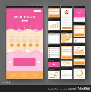 Website template design with interface elements. Vector illustration.