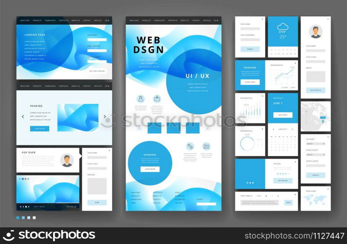 Website template design with interface elements. Vector illustration.