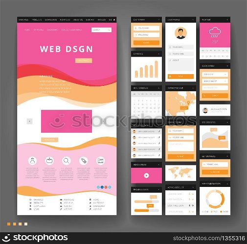 Website template design with interface elements. Vector illustration.