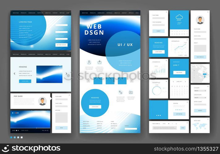 Website template design with interface elements. Vector illustration.