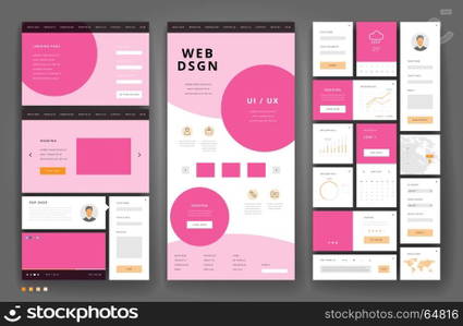 Website template design with interface elements. Vector illustration.