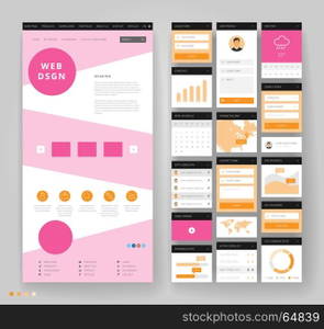 Website template design with interface elements. Vector illustration.