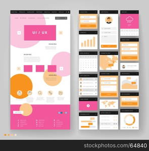 Website template design with interface elements. Vector illustration.