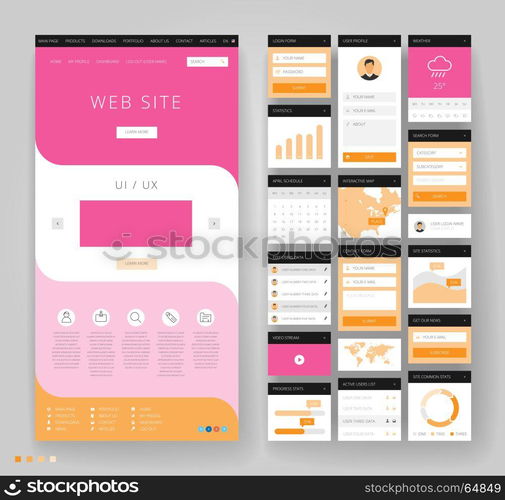 Website template design with interface elements. Vector illustration.
