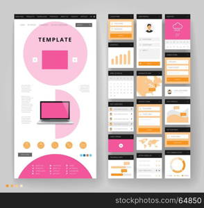 Website template design with interface elements. Vector illustration.