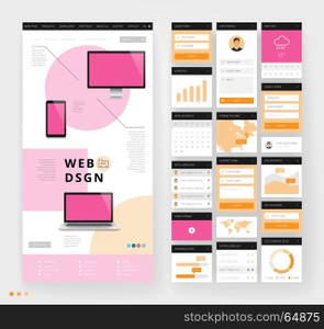 Website template design with interface elements. Vector illustration.