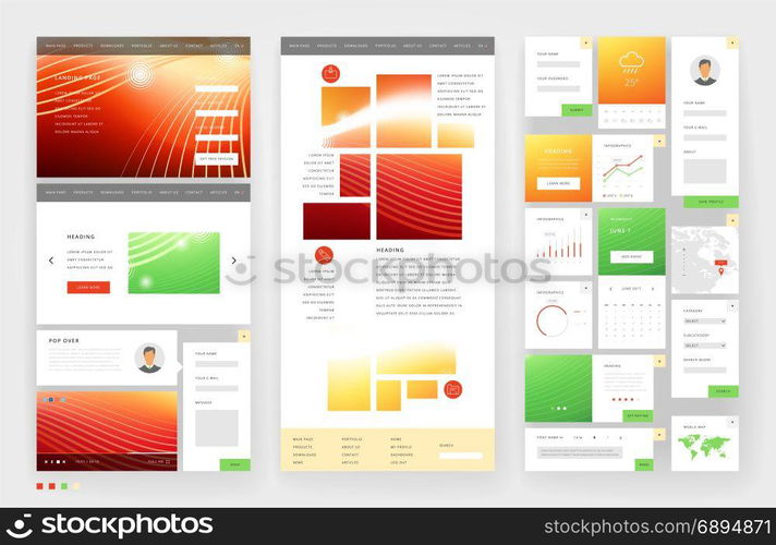 Website template design with interface elements. Vector illustration.